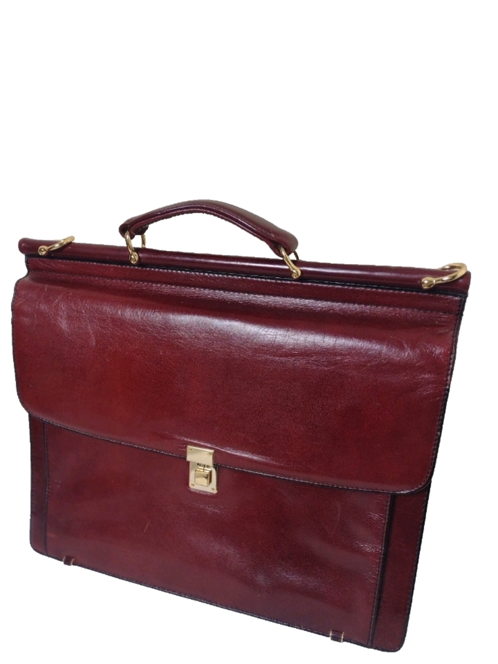Classic Burgundy Leather Briefcase with Gold Hardware